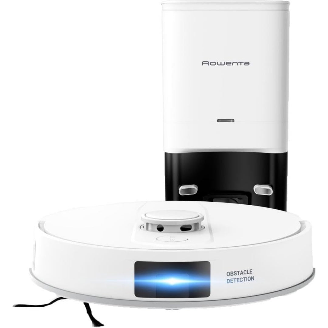 Aspirateur robotise avec collecteur, coloris blanc et noir, avec la collecte de la poussiere